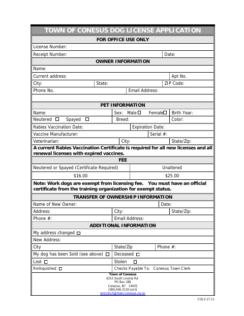 First page of the Dog License Application