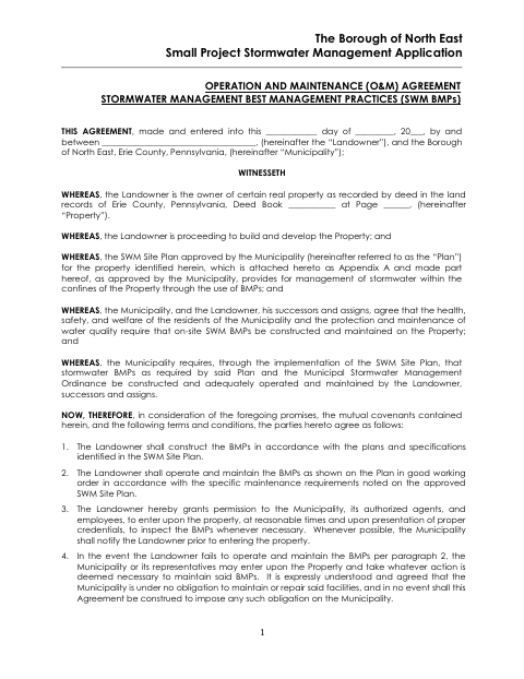 First page of the Stormwater Operation and Maintenance Agreement