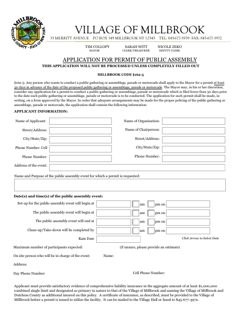 First page of the Application for Permit of Public Assembly