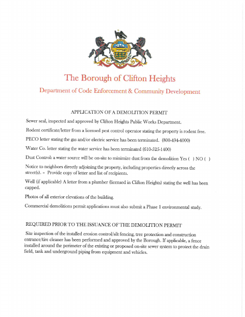 First page of the Demolition Permit Application