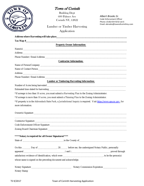 First page of the Lumber or Timber Harvesting Application