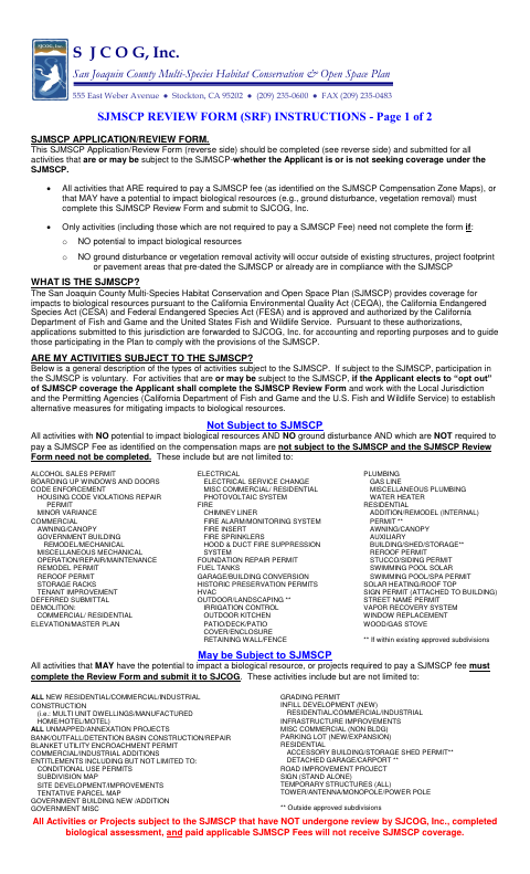 First page of the SJMSCP Review Form