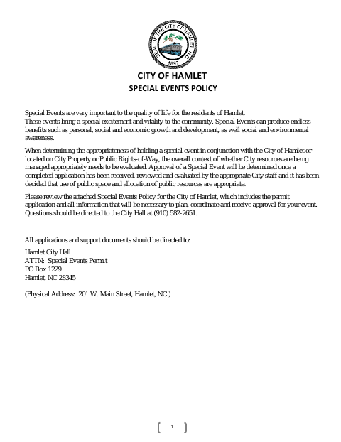 First page of the Special Event Permit Application