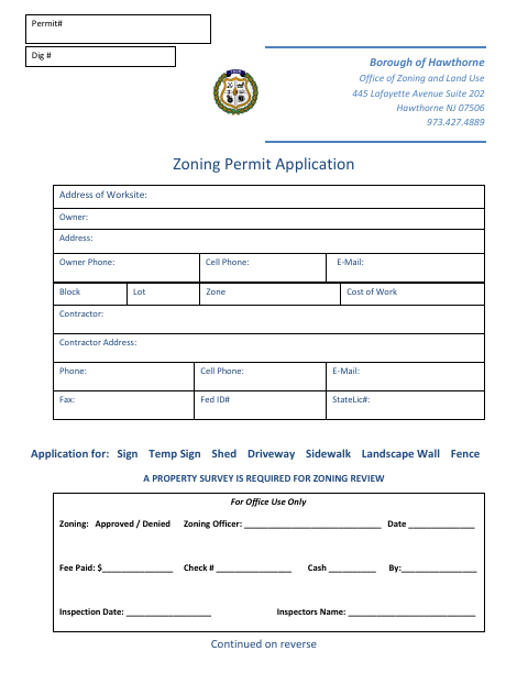 First page of the Zoning Permit Application