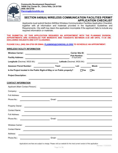 First page of the Wireless Zoning Clearance Application