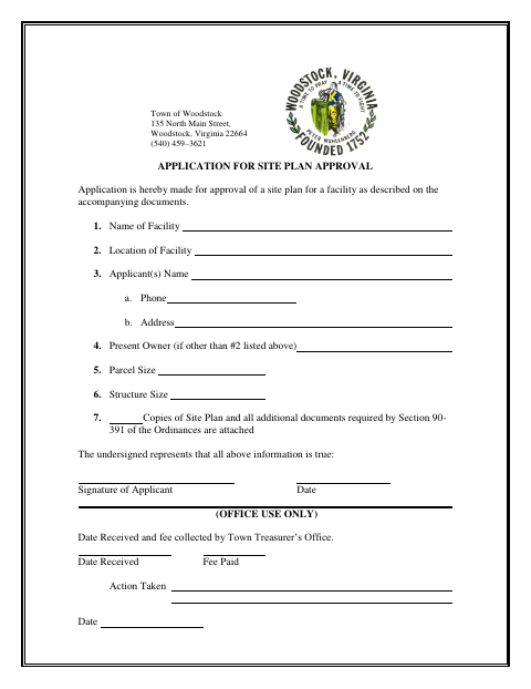 First page of the Application for Site Plan Approval