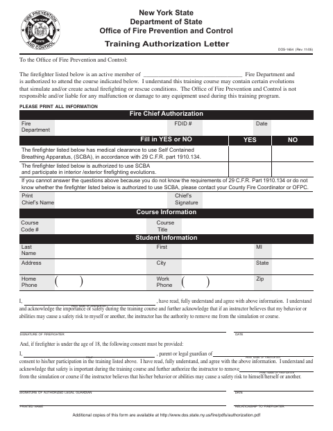 First page of the Training Authorization Letter