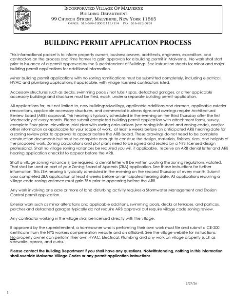 First page of the Residential Building Permit Application