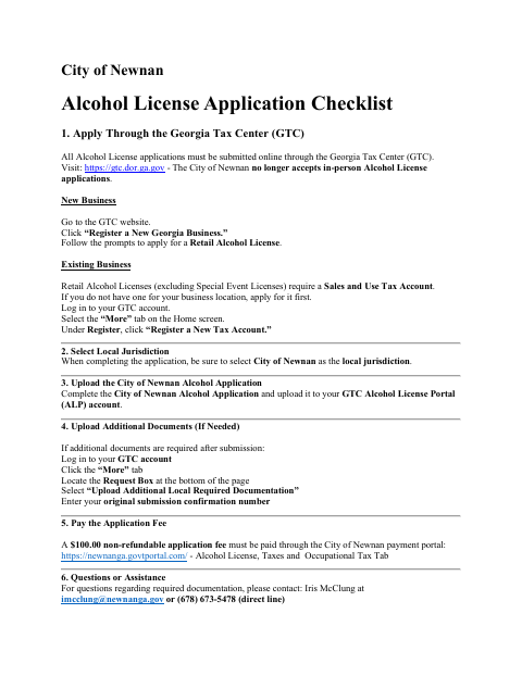 First page of the Alcoholic Beverage Privilege License Application