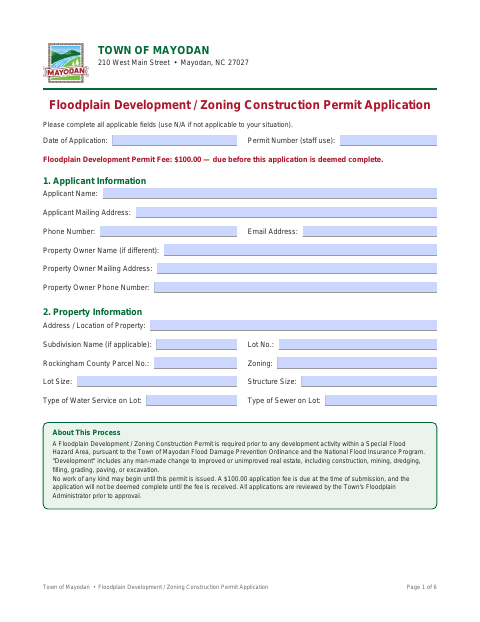 First page of the Floodplain Development / Zoning Construction Permit Application