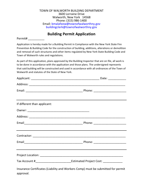 First page of the Building Permit Application