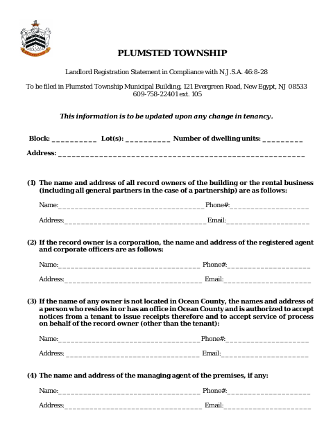 First page of the Landlord Registration Statement
