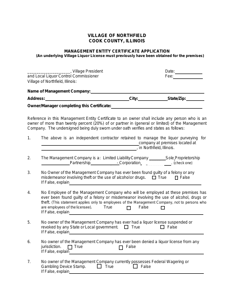 First page of the Management Entity Certificate Application