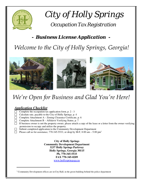 First page of the Occupation Tax Registration Business License Application