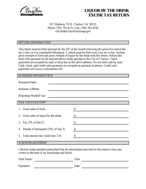 First page of the Liquor by the Drink Excise Tax Return