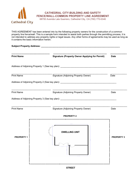 First page of the Fence/Wall Common Property Line Agreement