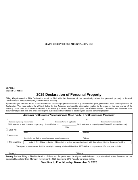 First page of the Declaration of Personal Property