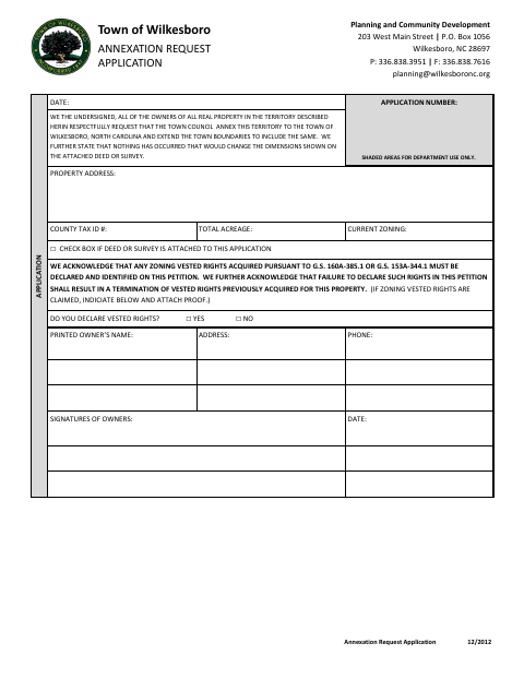 First page of the Annexation Request Application