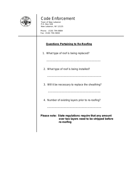 First page of the Questions Pertaining to Re-Roofing