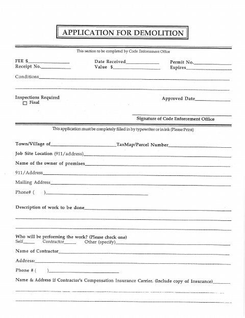 First page of the Demolition Permit Application
