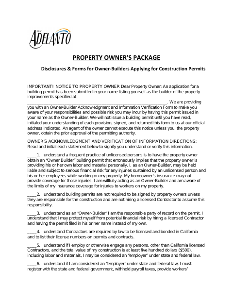 First page of the Property Owner’s Package