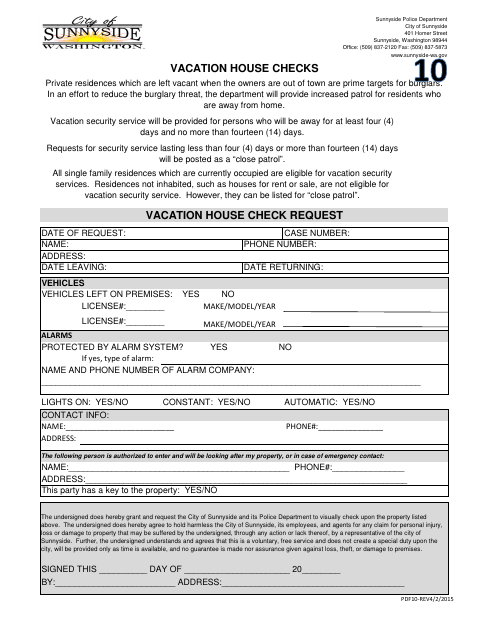 First page of the Vacation House Check Request
