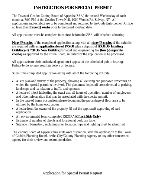 First page of the Special Permit Application