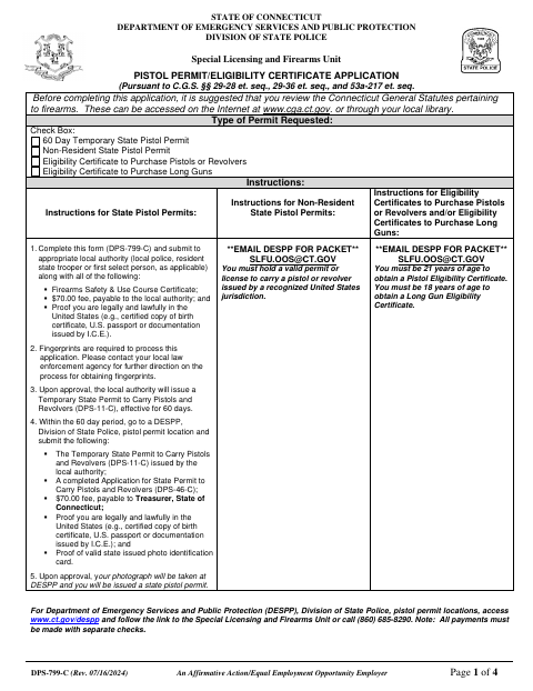 First page of the Pistol Permit and Eligibility Certificate Application