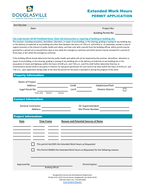 First page of the Extended Work Hours Permit Application
