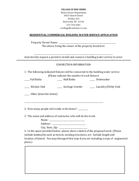 First page of the Residential/Commercial Building Water Service Application