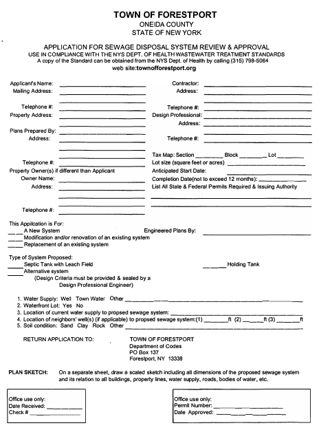First page of the Application for Sewage Disposal System Review & Approval