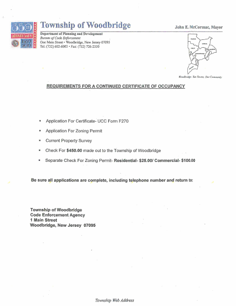 First page of the Continued Certificate of Occupancy