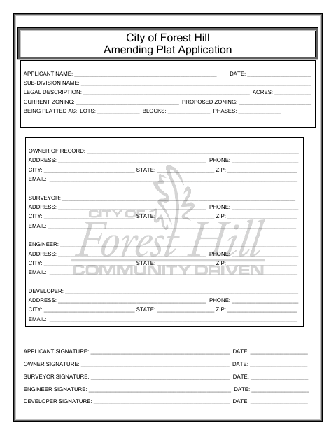 First page of the Amending Plat Application