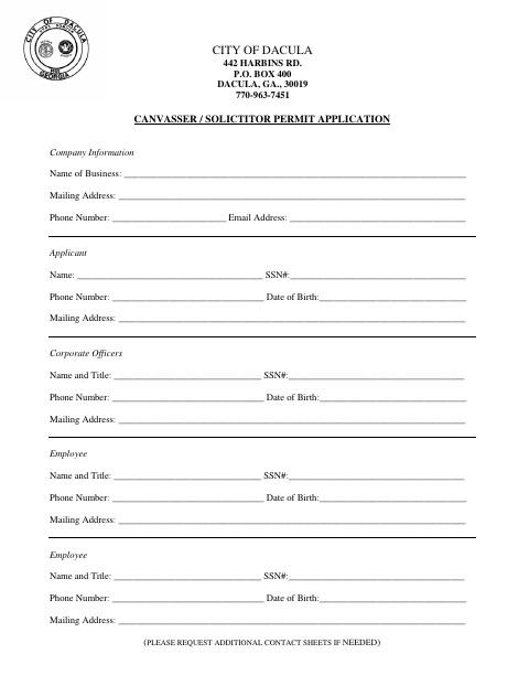 First page of the Canvasser / Solicitor Permit Application