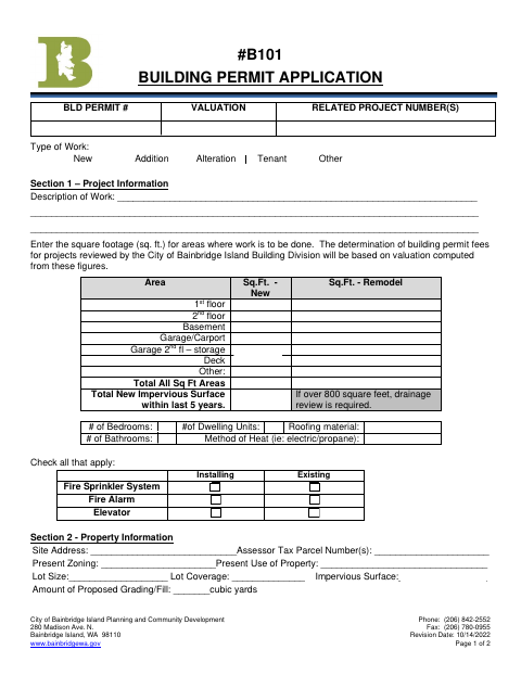 First page of the Building Permit Application
