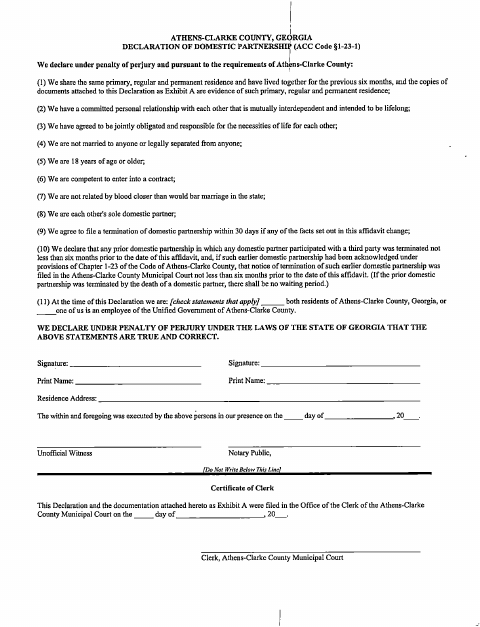 First page of the Domestic Partnership Declaration