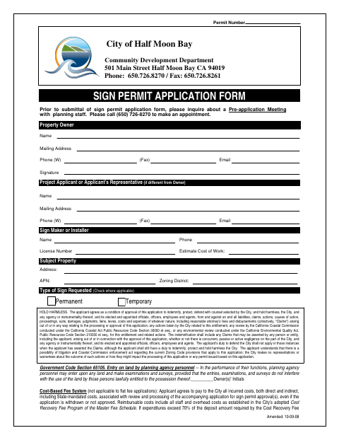 First page of the Sign Permit Application Form