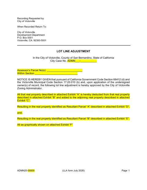 First page of the Lot Line Adjustment
