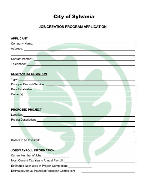 First page of the Job Creation Application