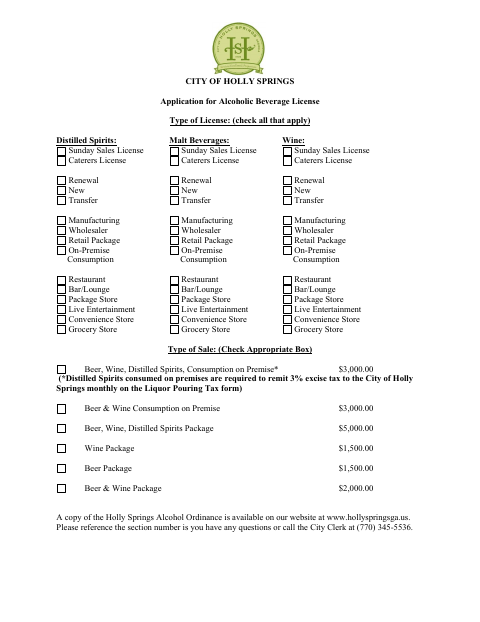 First page of the Alcoholic Beverage License Application