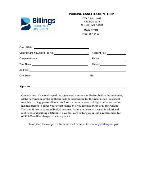 First page of the Parking Cancellation Form