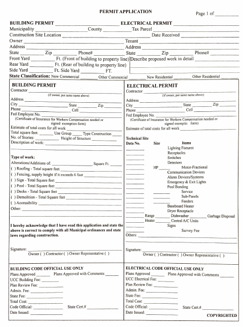First page of the Building Permit Application
