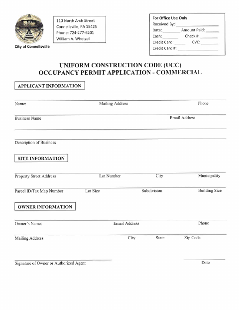 First page of the Commercial Occupancy Permit Application