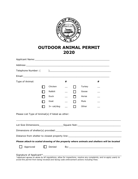 First page of the Outdoor Animal Permit