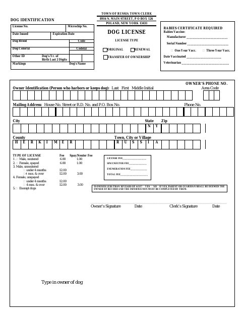 First page of the Dog License Application
