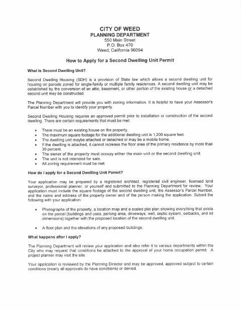 First page of the Second Dwelling Application
