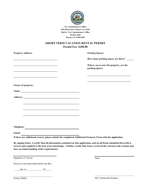 First page of the Short-Term Vacation Rental Permit Application