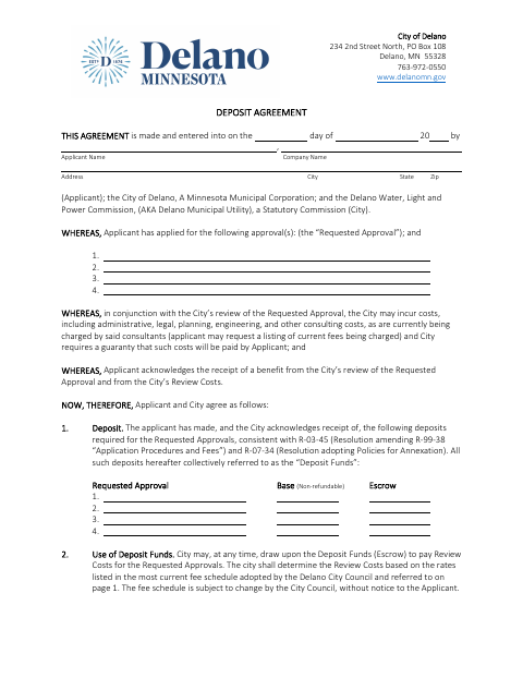 First page of the Deposit Agreement