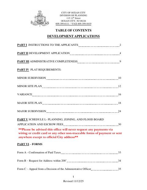 First page of the Combined Board Development Application