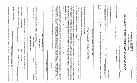 First page of the Application & Permit for Driveway or Access Road